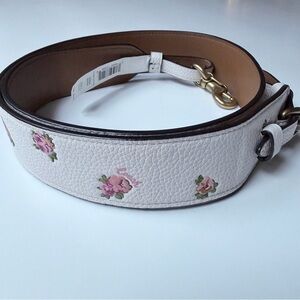 Coach White Leather Bag Strap with Pink Floral Design